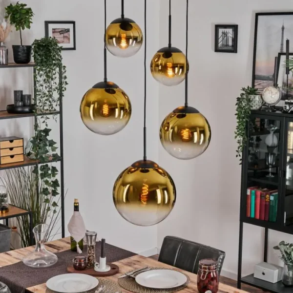 hofstein Gastor Suspension, Boule lumineuse 45 cm Noir, 5 lumières* Lampes En Verre