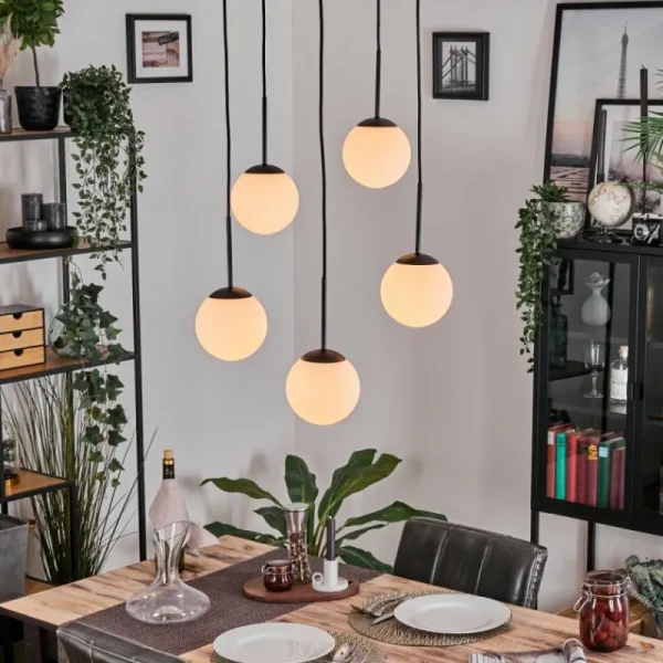 hofstein Gastor Suspension, Boule lumineuse, Suspension Blanc, 5 lumières* Lampes En Verre