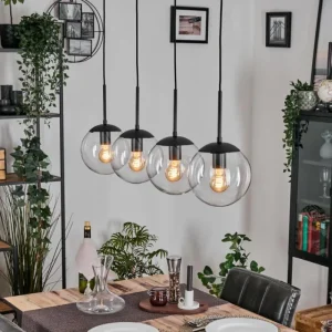 hofstein Gastor Suspension, Boule lumineuse, Suspension Clair, 4 lumières* Lampes En Verre