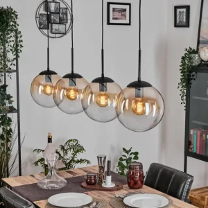 hofstein Gastor Suspension, Boule lumineuse, Suspension Ambre, Clair, 4 lumières* Lampes En Verre