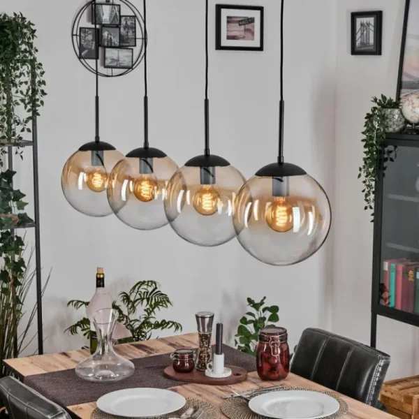 hofstein Gastor Suspension, Boule lumineuse, Suspension Ambre, Clair, 4 lumières* Lampes En Verre