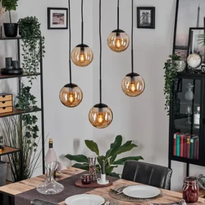hofstein Gastor Suspension, Boule lumineuse, Suspension Ambre, 5 lumières* Lampes En Verre