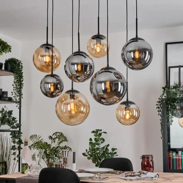 hofstein Gastor Suspension, Boule lumineuse, Suspension Ambre, Fumé, 8 lumières* Lampes Modernes