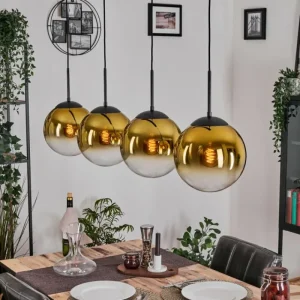 hofstein Gastor Suspension, Boule lumineuse, Suspension Or, Clair, 4 lumières* Lampes En Verre
