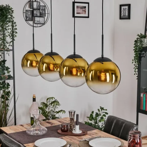 hofstein Gastor Suspension, Boule lumineuse, Suspension Or, Clair, 4 lumières* Lampes En Verre