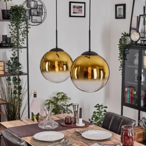 hofstein Gastor Suspension, Boule lumineuse, Suspension Or, Clair, 2 lumières* Lampes En Verre