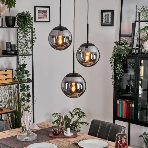 hofstein Gastor Suspension, Boule lumineuse 30 cm Chrome, Fumé, 3 lumières* Lampes Modernes