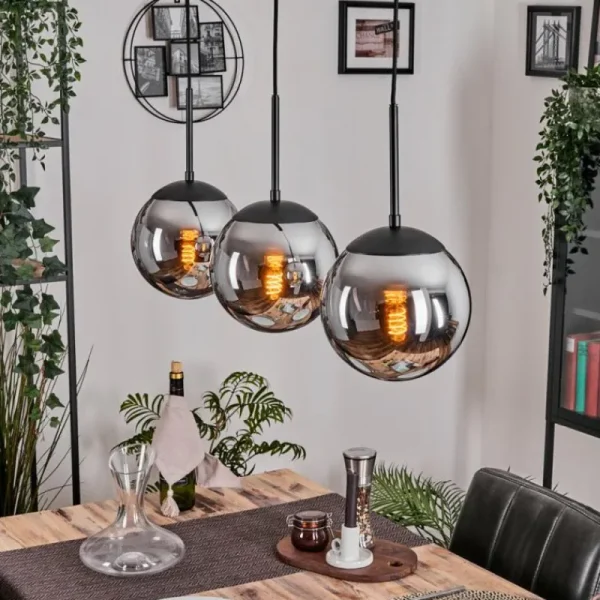 hofstein Gastor Suspension, Boule lumineuse Chrome, Fumé, 3 lumières* Lampes Modernes