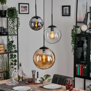 hofstein Gastor Suspension, Boule lumineuse 30 cm Ambre, Clair, Fumé, 3 lumières* Lampes Modernes