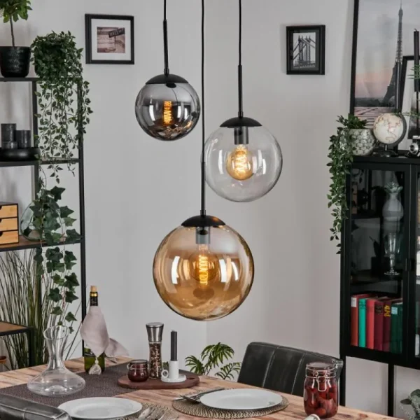hofstein Gastor Suspension, Boule lumineuse 30 cm Ambre, Clair, Fumé, 3 lumières* Lampes Modernes