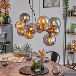 hofstein Gastor Suspension, Boule lumineuse, Suspension Ambre, Fumé, 10 lumières* Lampes Modernes