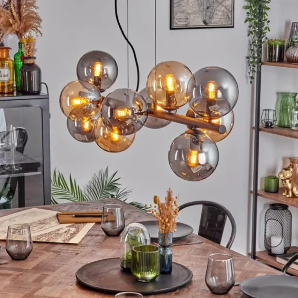 hofstein Gastor Suspension, Boule lumineuse, Suspension Ambre, Fumé, 10 lumières* Lampes Modernes