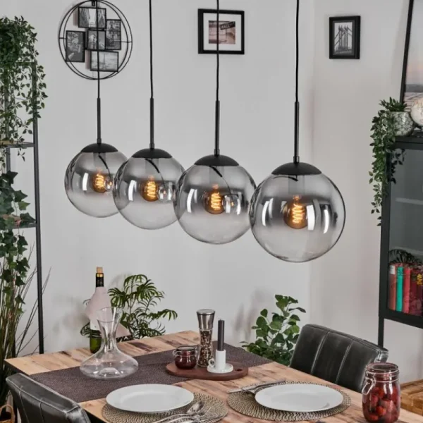 hofstein Gastor Suspension, Boule lumineuse, Suspension Clair, Fumé, 4 lumières* Lampes Modernes