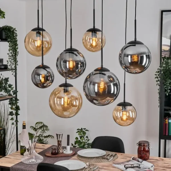 hofstein Gastor Suspension, Boule lumineuse, Suspension Ambre, Fumé, 8 lumières* Lampes Modernes