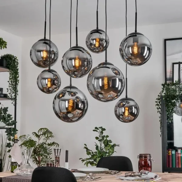 hofstein Gastor Suspension, Boule lumineuse, Suspension Fumé, 8 lumières* Lampes Modernes