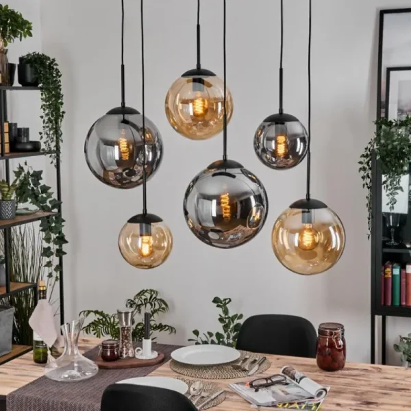 hofstein Gastor Suspension, Boule lumineuse, Suspension Ambre, Fumé, 6 lumières* Lampes Modernes