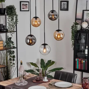 hofstein Gastor Suspension, Boule lumineuse, Suspension Ambre, Clair, Fumé, 5 lumières* Lampes Modernes