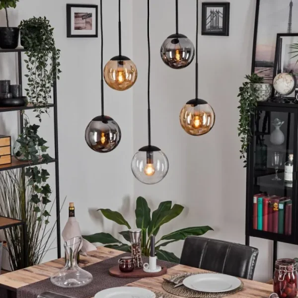 hofstein Gastor Suspension, Boule lumineuse, Suspension Ambre, Clair, Fumé, 5 lumières* Lampes Modernes