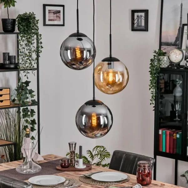 hofstein Gastor Suspension, Boule lumineuse Ambre, Fumé, 3 lumières* Lampes Modernes