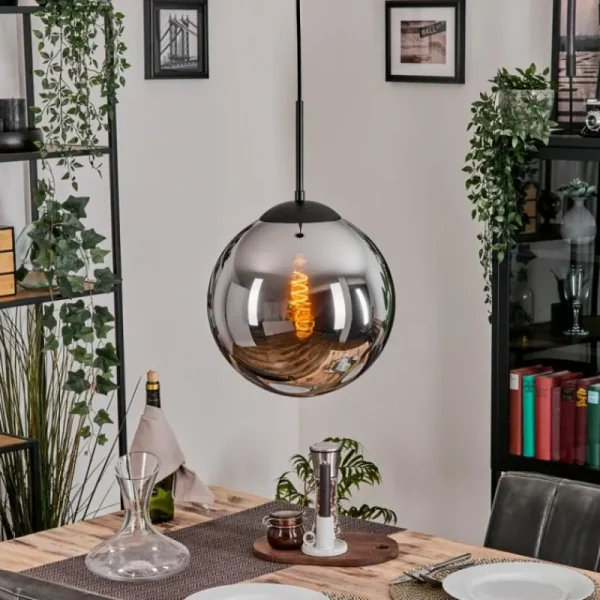 hofstein Gastor Suspension, Boule lumineuse Chrome, Fumé, 1 lumière* Lampes Modernes