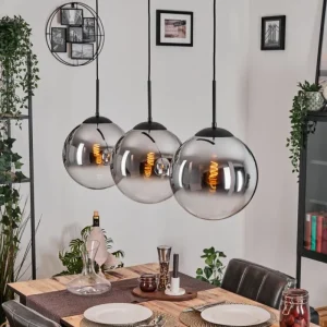 hofstein Gastor Suspension, Boule lumineuse, Suspension Chrome, Clair, Fumé, 3 lumières* Lampes Modernes