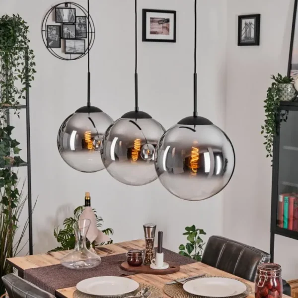 hofstein Gastor Suspension, Boule lumineuse, Suspension Chrome, Clair, Fumé, 3 lumières* Lampes Modernes