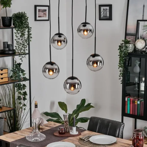 hofstein Gastor Suspension, Boule lumineuse, Suspension Chrome, Clair, Fumé, 5 lumières* Lampes Modernes