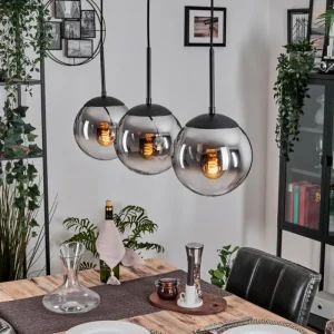 hofstein Gastor Suspension, Boule lumineuse Chrome, Clair, Fumé, 3 lumières* Lampes Modernes