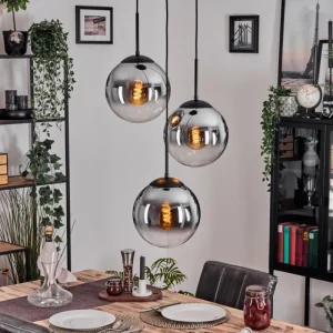 hofstein Gastor Suspension, Boule lumineuse Chrome, Clair, Fumé, 3 lumières* Lampes Modernes
