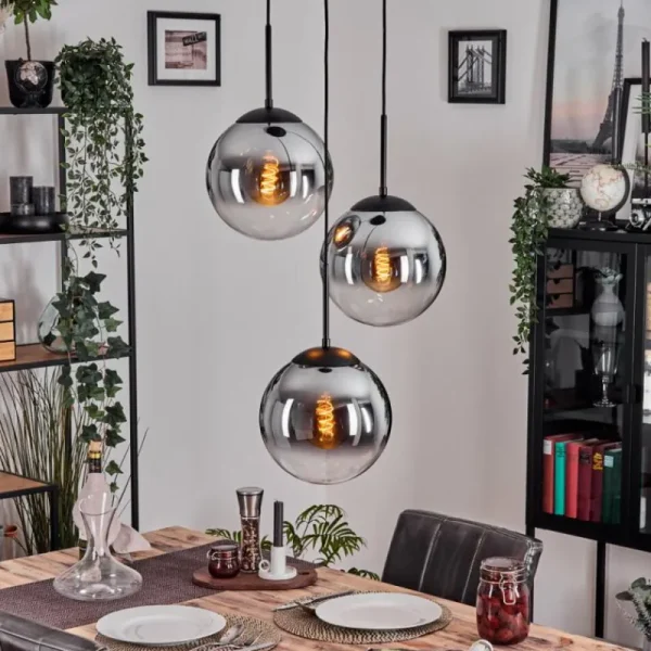 hofstein Gastor Suspension, Boule lumineuse Chrome, Clair, Fumé, 3 lumières* Lampes Modernes