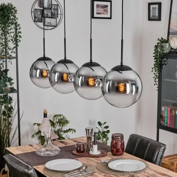 hofstein Gastor Suspension, Boule lumineuse, Suspension Chrome, Clair, Fumé, 4 lumières* Lampes Modernes