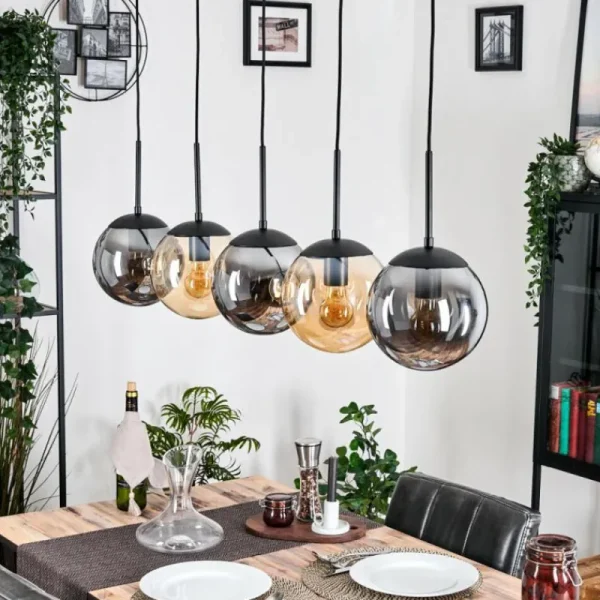 hofstein Gastor Suspension, Boule lumineuse, Suspension Ambre, Fumé, 5 lumières* Lampes Modernes