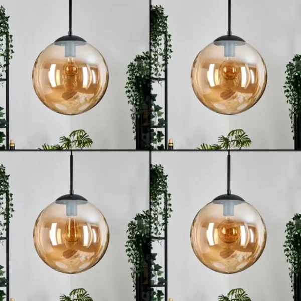 hofstein Gastor Suspension, Boule lumineuse Noir, 2 lumières* Lampes En Verre