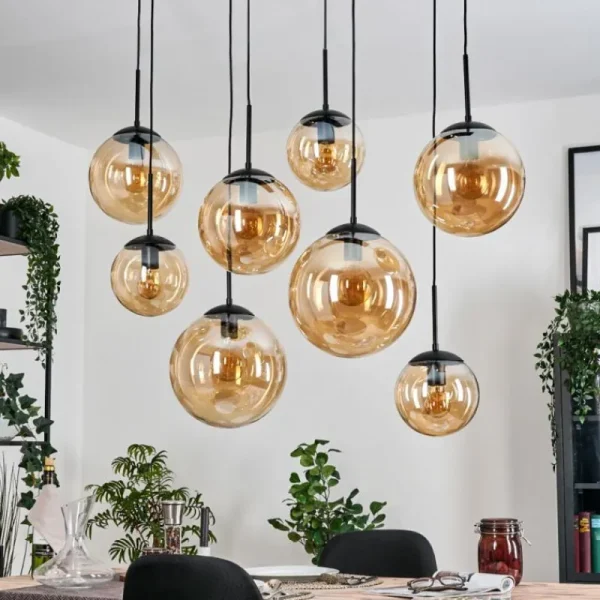 hofstein Gastor Suspension, Boule lumineuse, Suspension Ambre, 8 lumières* Lampes En Verre