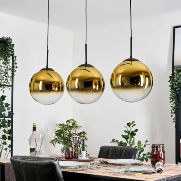 hofstein Gastor Suspension, Boule lumineuse, Suspension Or, Clair, 3 lumières* Lampes En Verre