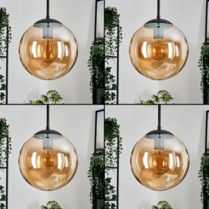 hofstein Gastor Suspension, Boule lumineuse, Suspension Ambre, 3 lumières* Lampes En Verre