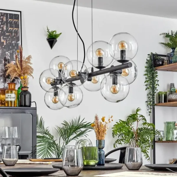 hofstein Gastor Suspension, Boule lumineuse, Suspension Clair, 10 lumières* Lampes En Verre
