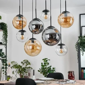 hofstein Gastor Suspension, Boule lumineuse, Suspension Ambre, Clair, Fumé, 8 lumières* Lampes Modernes