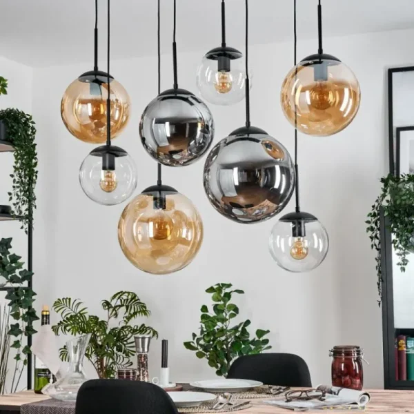 hofstein Gastor Suspension, Boule lumineuse, Suspension Ambre, Clair, Fumé, 8 lumières* Lampes Modernes