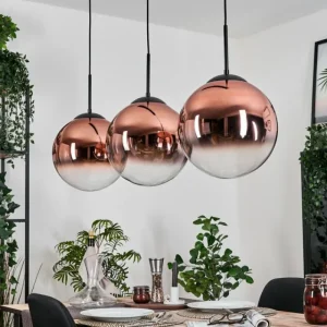 hofstein Gastor Suspension, Boule lumineuse, Suspension Clair, Cuivré, 3 lumières* Lampes En Verre