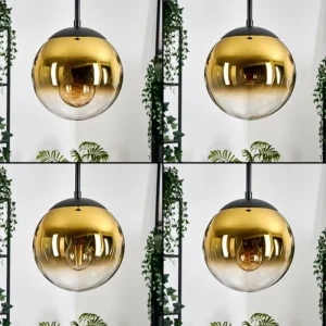 hofstein Gastor Suspension, Boule lumineuse Or, Clair, 3 lumières* Lampes En Verre
