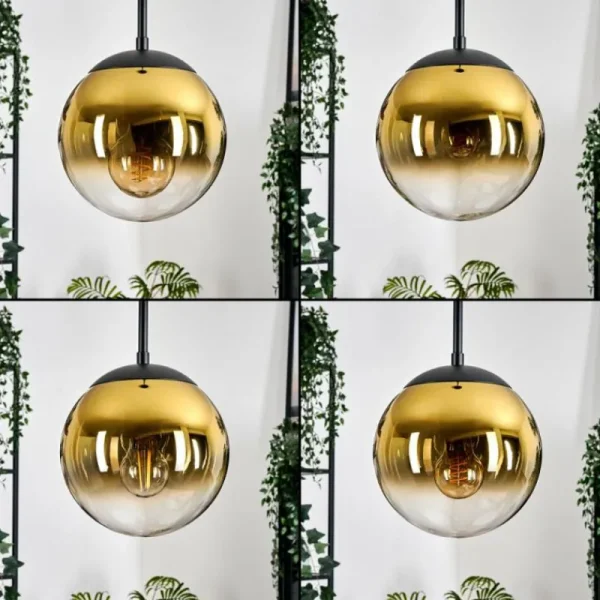 hofstein Gastor Suspension, Boule lumineuse Or, Clair, 3 lumières* Lampes En Verre