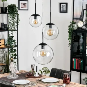 hofstein Gastor Suspension, Boule lumineuse Clair, 3 lumières* Lampes En Verre