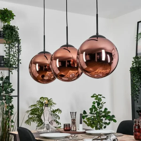 hofstein Gastor Suspension, Boule lumineuse, Suspension Cuivré, 3 lumières* Lampes En Verre