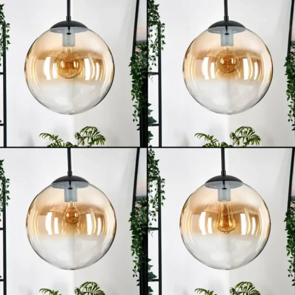 hofstein Gastor Suspension, Boule lumineuse, Suspension Ambre, Clair, 3 lumières* Lampes En Verre