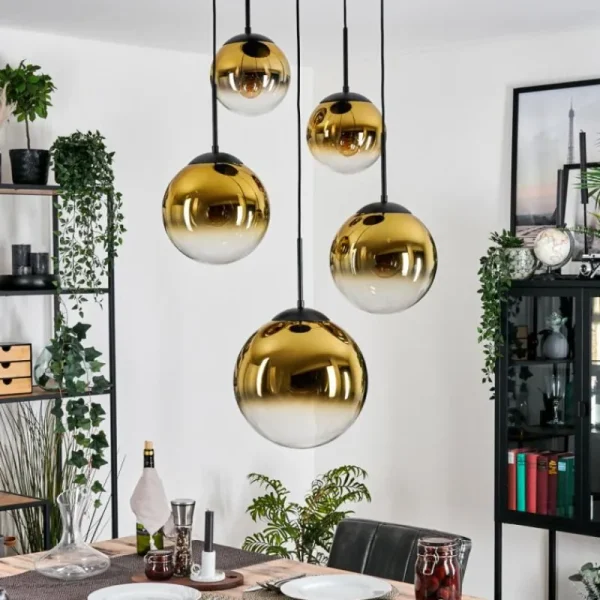 hofstein Gastor Suspension, Boule lumineuse 45 cm Noir, 5 lumières* Lampes En Verre