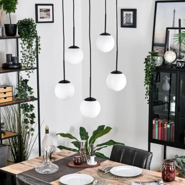 hofstein Gastor Suspension, Boule lumineuse, Suspension Blanc, 5 lumières* Lampes En Verre