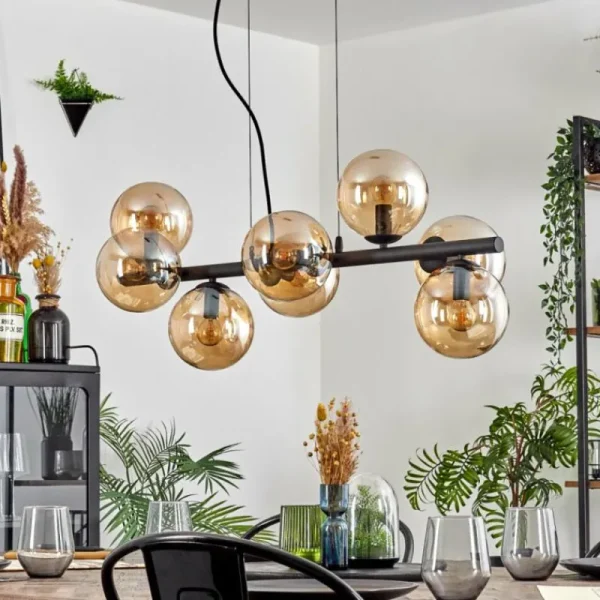 hofstein Gastor Suspension, Boule lumineuse, Suspension Ambre, 8 lumières* Lampes En Verre