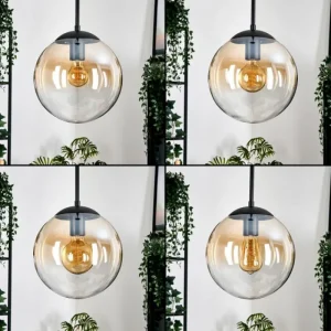 hofstein Gastor Suspension, Boule lumineuse, Suspension Ambre, Clair, 4 lumières* Lampes En Verre