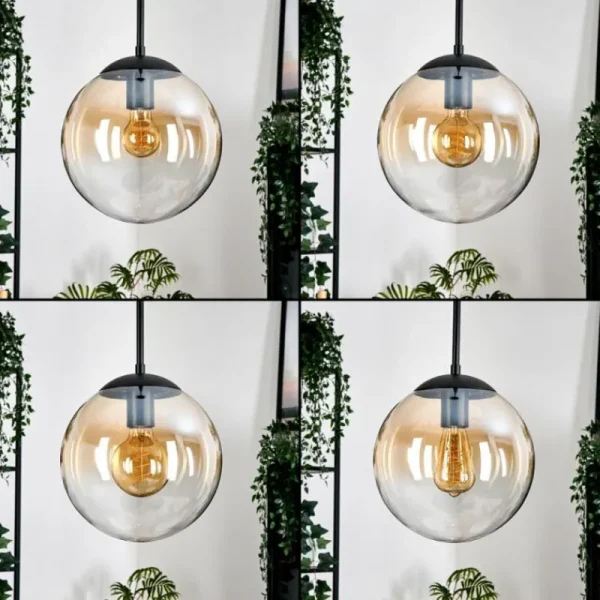 hofstein Gastor Suspension, Boule lumineuse, Suspension Ambre, Clair, 4 lumières* Lampes En Verre